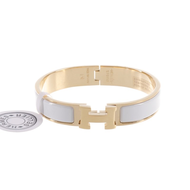 Hermès Enamel Bangle Bracelet White Gold