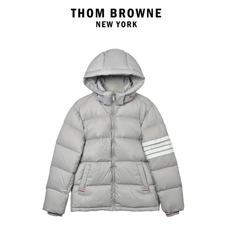 Grey Puffer Down Jacket with Stripe Sleeve Detail view