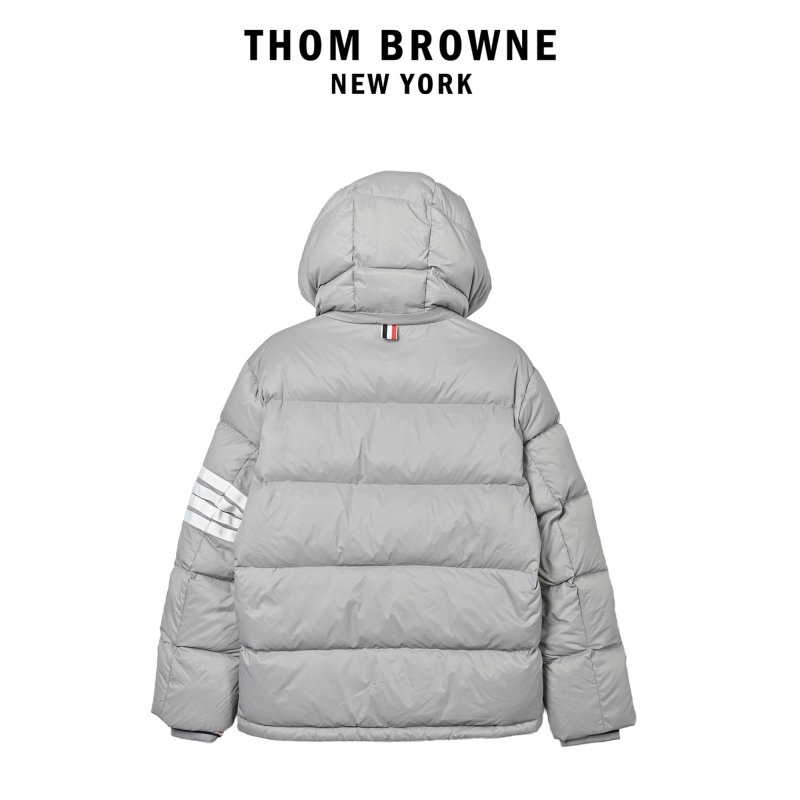 Grey Puffer Down Jacket with Stripe Sleeve Detail view