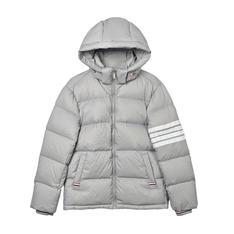 Grey Puffer Down Jacket with Stripe Sleeve Detail view