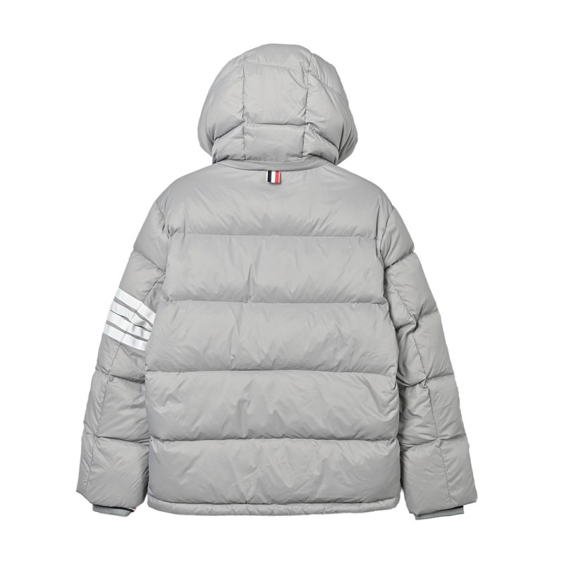 Grey Puffer Down Jacket with Stripe Sleeve Detail view
