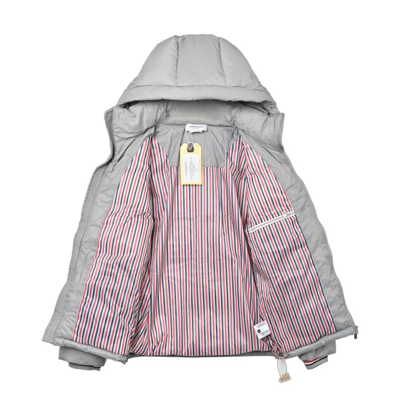 Grey Puffer Down Jacket with Stripe Sleeve Detail view