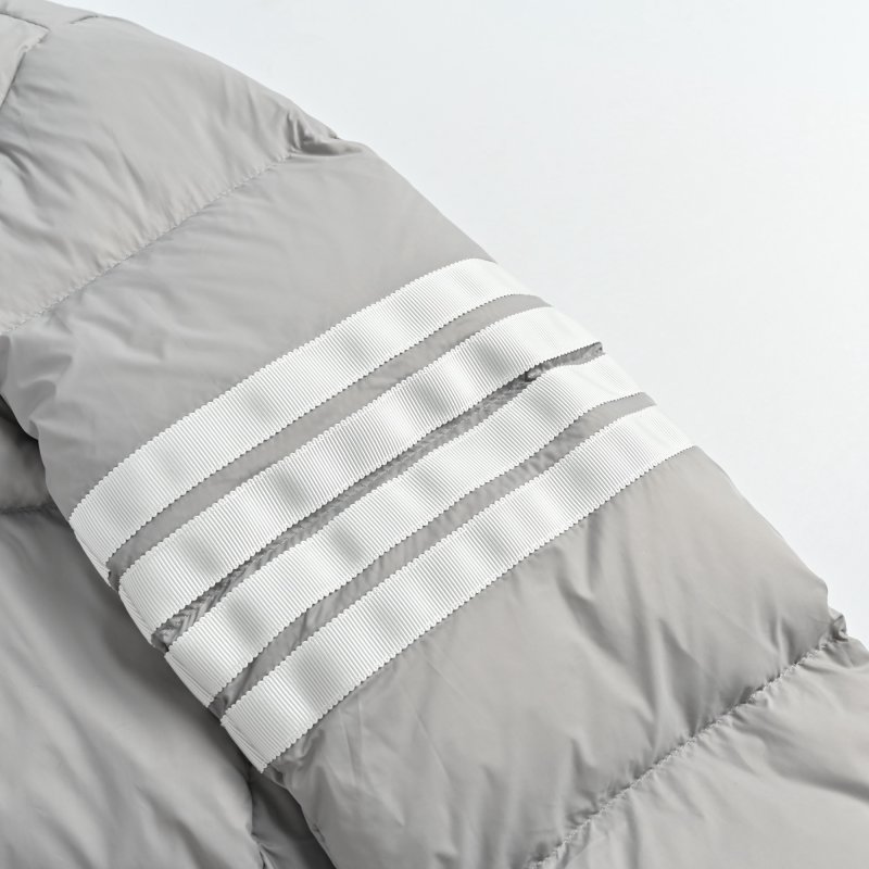 Grey Puffer Down Jacket with Stripe Sleeve Detail view