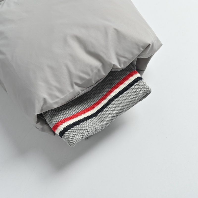 Grey Puffer Down Jacket with Stripe Sleeve Detail view