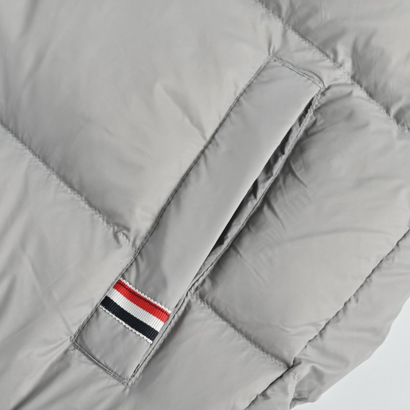 Grey Puffer Down Jacket with Stripe Sleeve Detail view