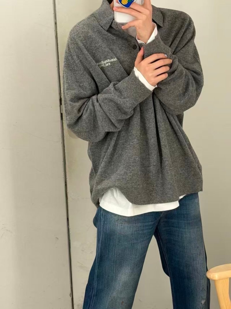 Grey Wool Blend Oversized Cardigan Sweater
