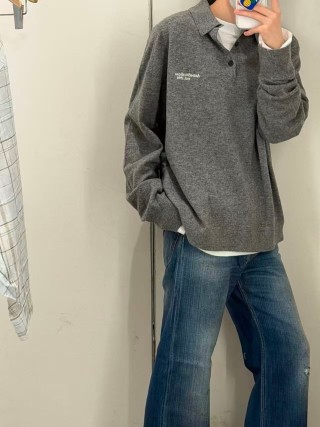 Grey Wool Blend Oversized Cardigan Sweater view 2