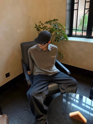 Grey Wool Blend Oversized Cardigan Sweater view 3