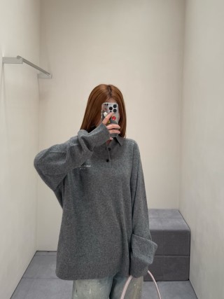 Grey Wool Blend Oversized Cardigan Sweater view 4