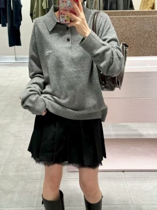 Grey Wool Blend Oversized Cardigan Sweater view 6