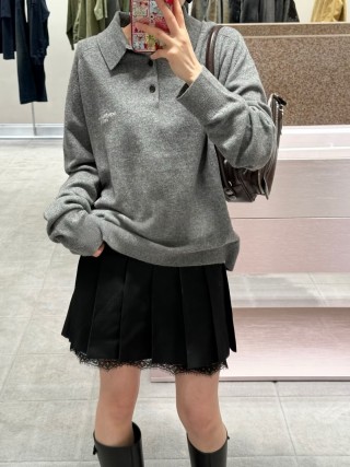 Grey Wool Blend Oversized Cardigan Sweater view 7