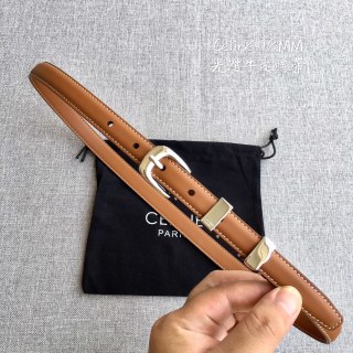 Celine Tan Leather Belt with Gold Buckle view 1