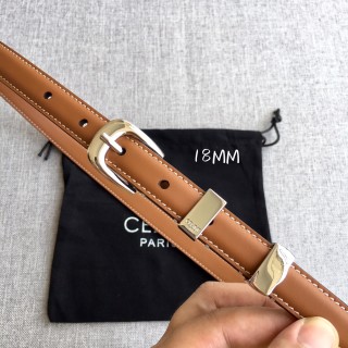 Celine Tan Leather Belt with Gold Buckle view 2