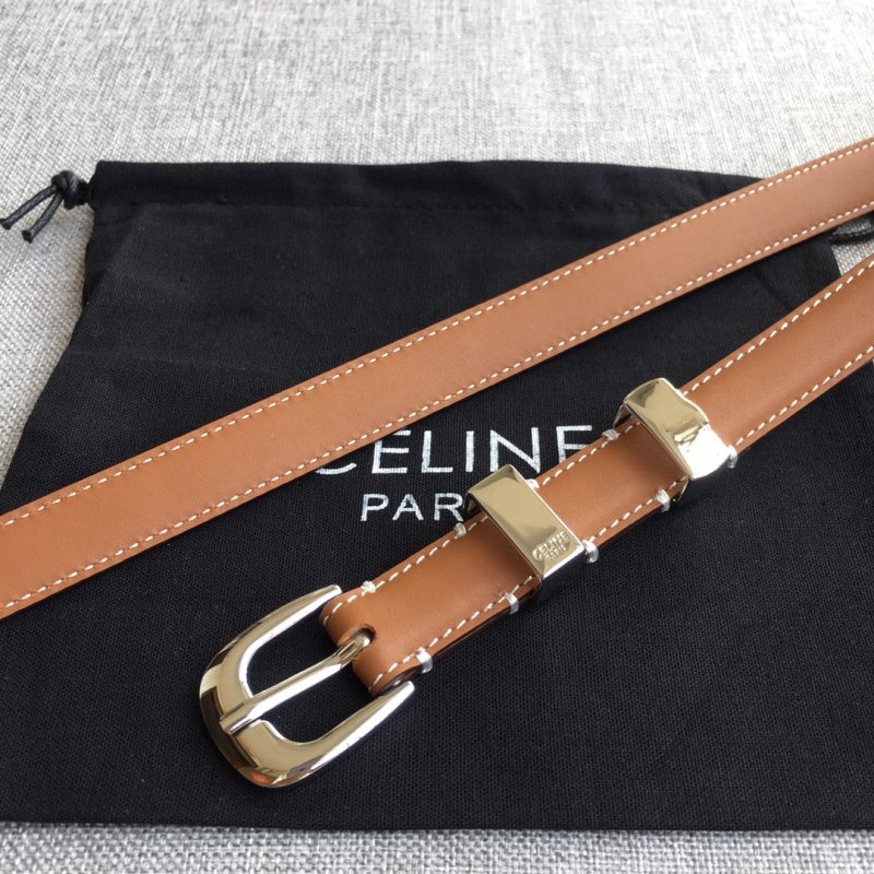Celine Tan Leather Belt with Gold Buckle view