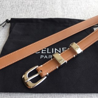 Celine Tan Leather Belt with Gold Buckle view 5