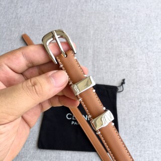 Celine Tan Leather Belt with Gold Buckle view 6