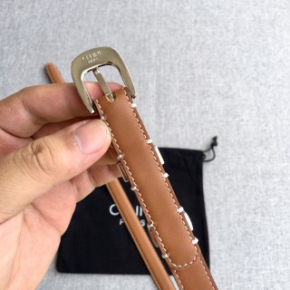 Celine Tan Leather Belt with Gold Buckle view 7