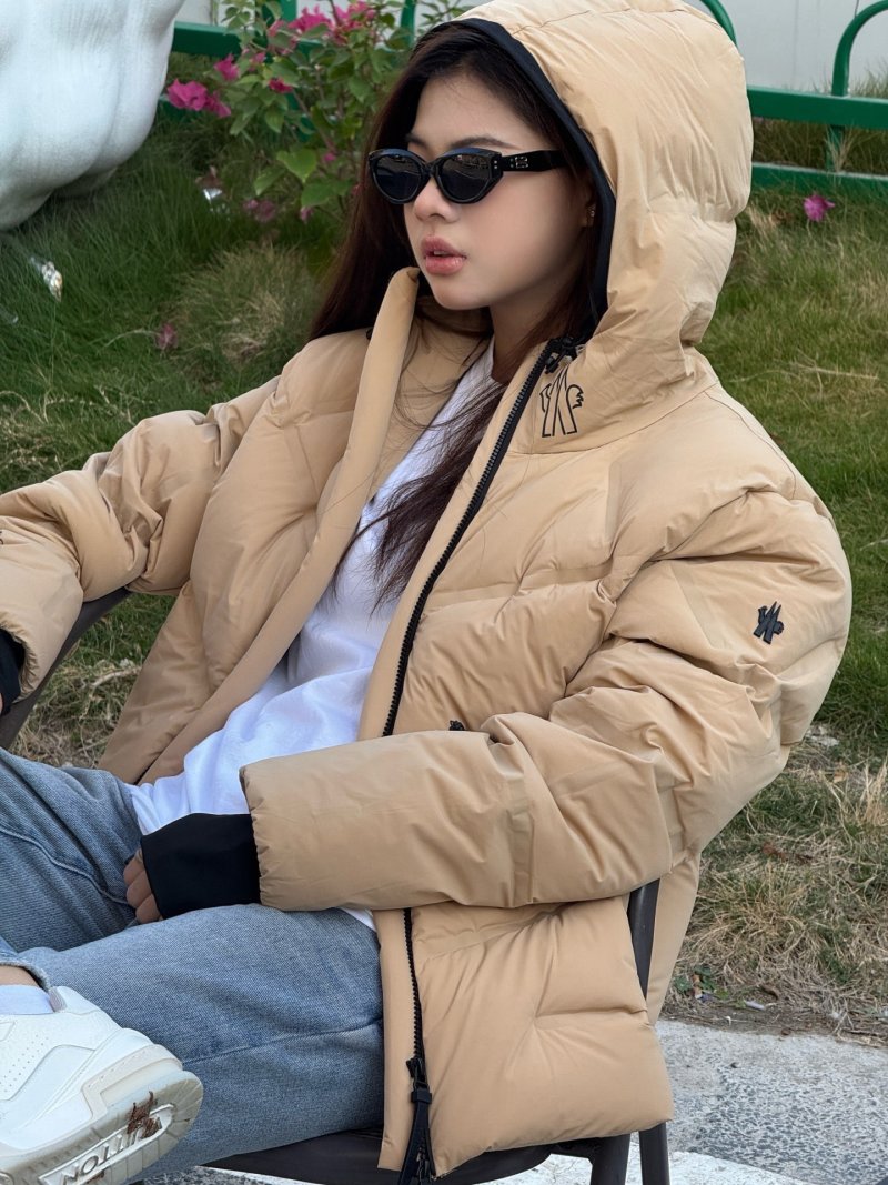 Beige Puffer Down Jacket with Hood