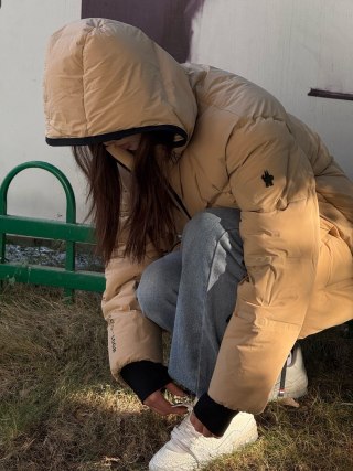 Beige Puffer Down Jacket with Hood view 8
