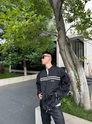 Prada Black Nylon Windbreaker Jacket with White Stripes view 5