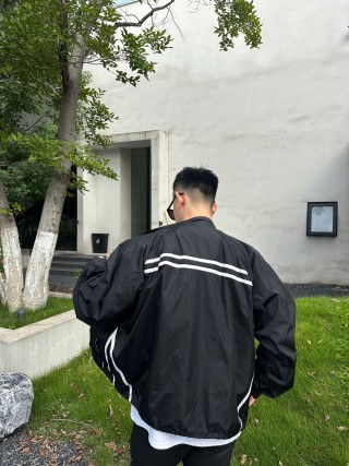 Prada Black Nylon Windbreaker Jacket with White Stripes view 6