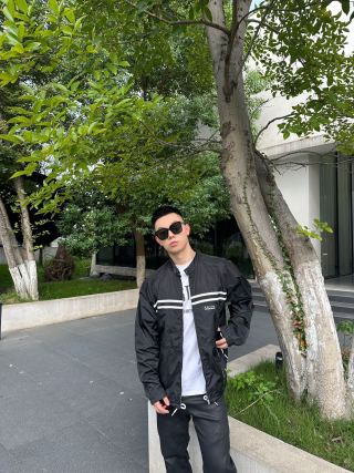 Prada Black Nylon Windbreaker Jacket with White Stripes view 7