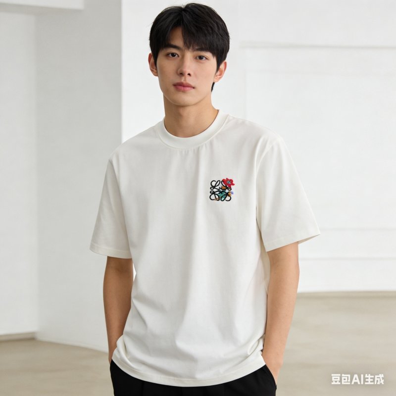 White Oversized T-Shirt with Embroidered Rose Logo