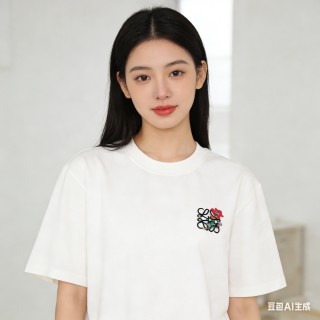 White Oversized T-Shirt with Embroidered Rose Logo view 2