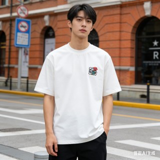White Oversized T-Shirt with Embroidered Rose Logo view 3