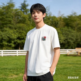 White Oversized T-Shirt with Embroidered Rose Logo view 5