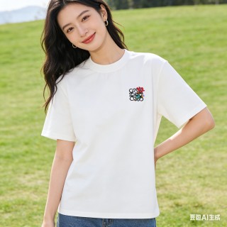White Oversized T-Shirt with Embroidered Rose Logo view 6