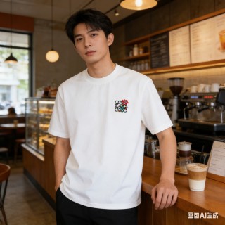 White Oversized T-Shirt with Embroidered Rose Logo view 7