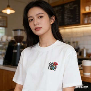 White Oversized T-Shirt with Embroidered Rose Logo view 8