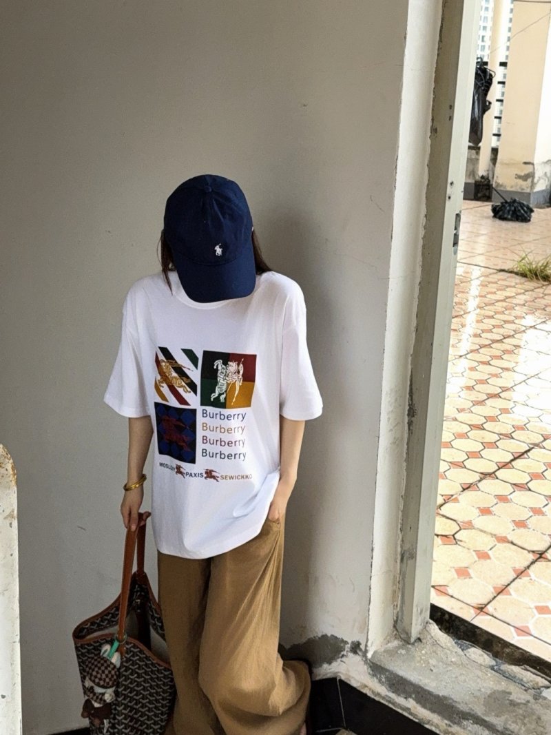 Burberry Colorblock White T-Shirt with Graphic Print