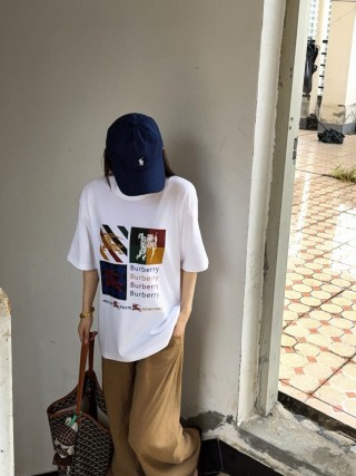 Burberry Colorblock White T-Shirt with Graphic Print