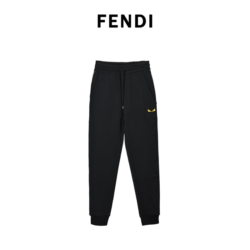 Fendi Black Track Pants with Gold FF Stripe view
