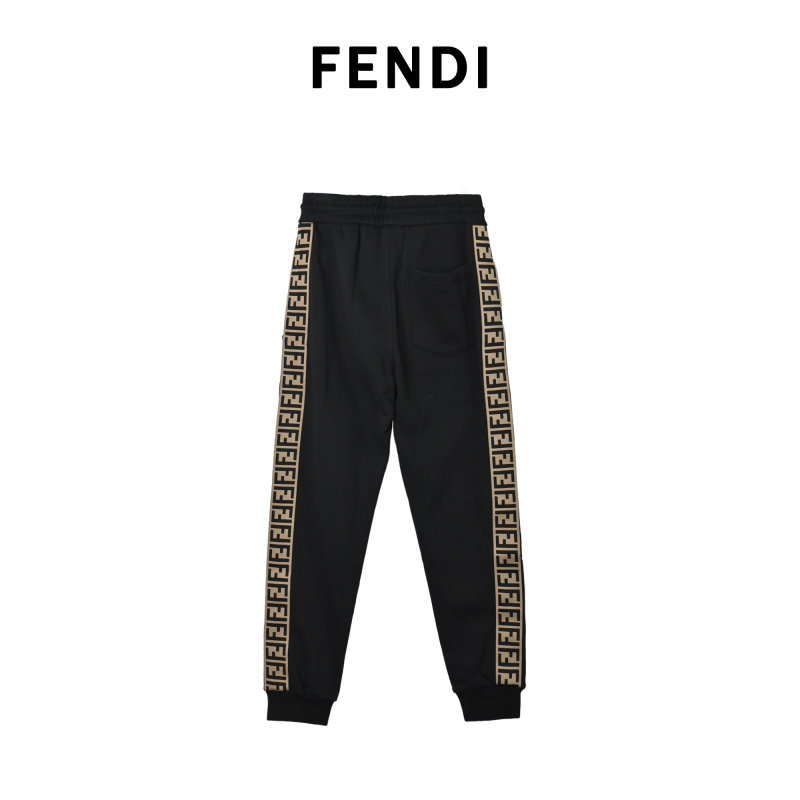 Fendi Black Track Pants with Gold FF Stripe view