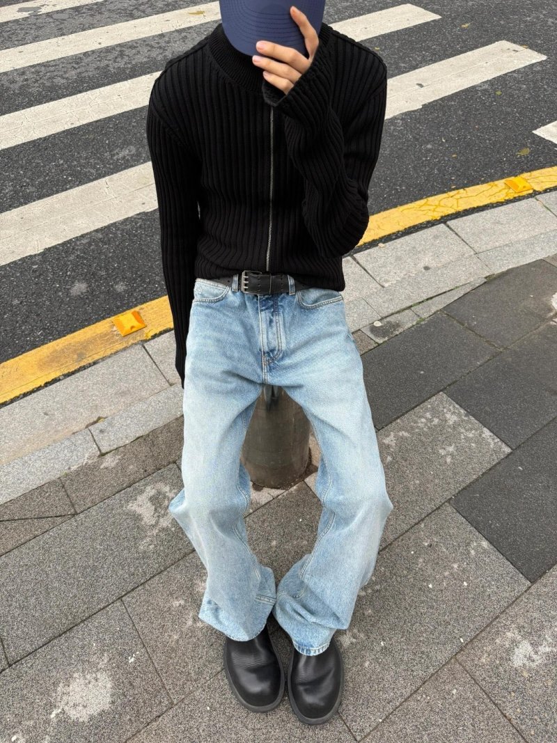 Light Blue Straight Leg Denim Jeans view