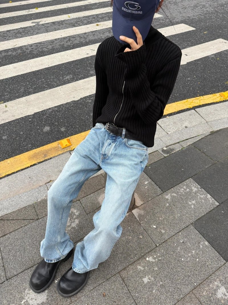 Light Blue Straight Leg Denim Jeans view