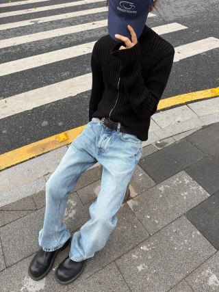 Light Blue Straight Leg Denim Jeans view 6