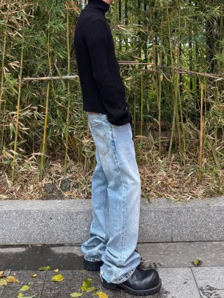 Light Blue Straight Leg Denim Jeans view 7