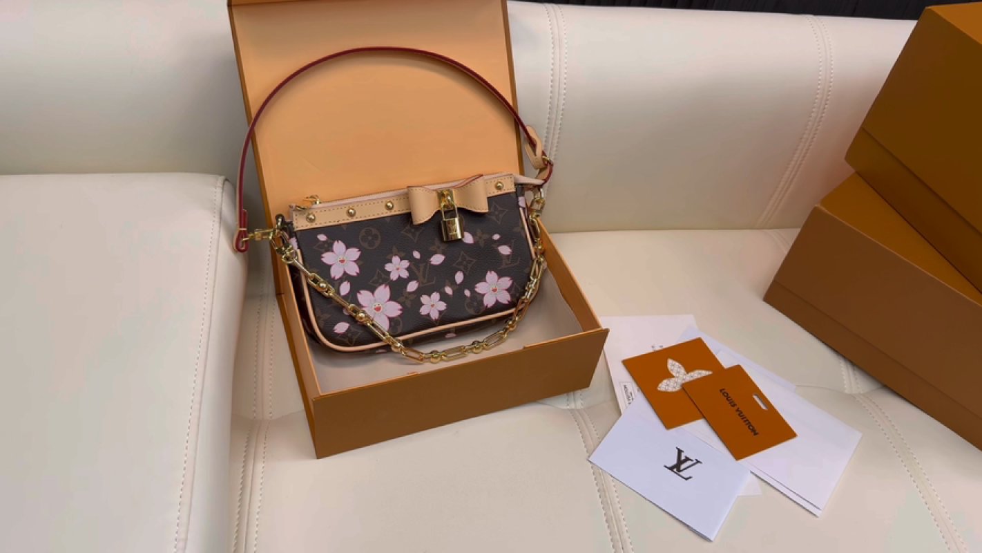 Louis Vuitton Cherry Blossom Monogram Canvas Shoulder Bag Black