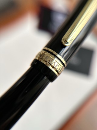 18K Gold-Plated Ballpoint Pen with Black Resin Barrel view 8
