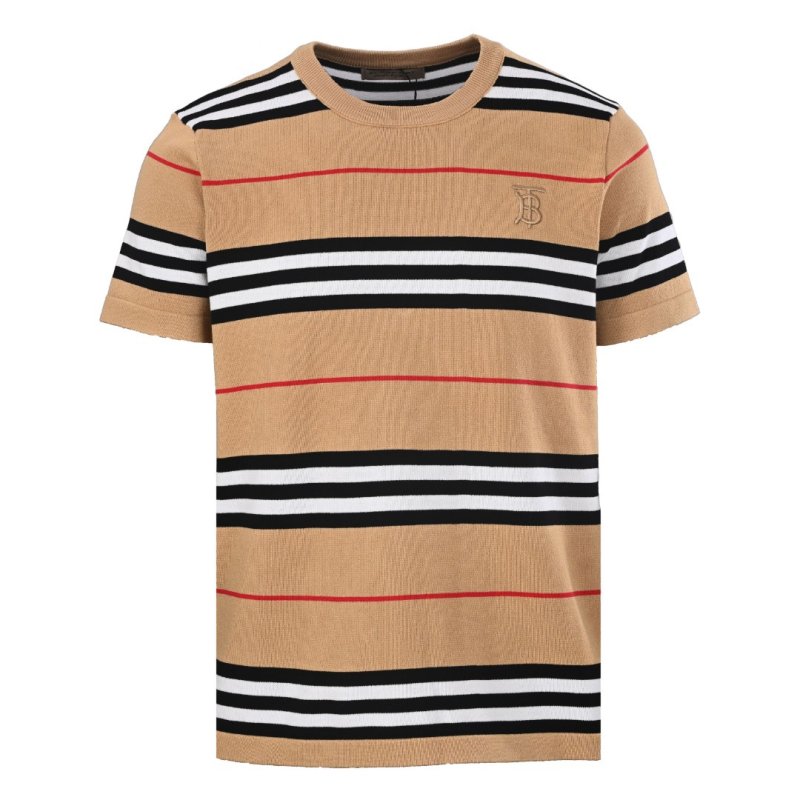Striped Short Sleeve T-Shirt - Beige Navy Red view