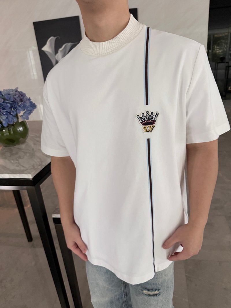 White Crown Logo T-Shirt with Navy Stripe
