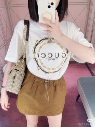 Gucci Logo Chain Circle T-Shirt Cream view 5