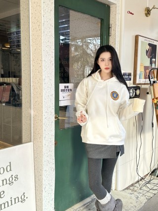 Cream Emblem Hoodie with Drawstring view 4