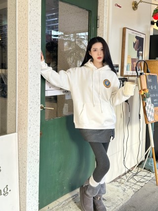 Cream Emblem Hoodie with Drawstring view 5
