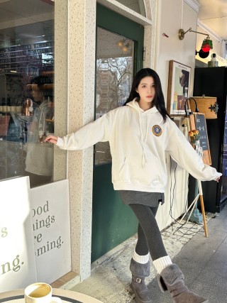 Cream Emblem Hoodie with Drawstring view 6