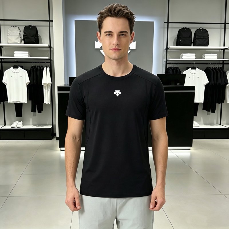 Black Crew Neck Short Sleeve T-Shirt with Chest Logo